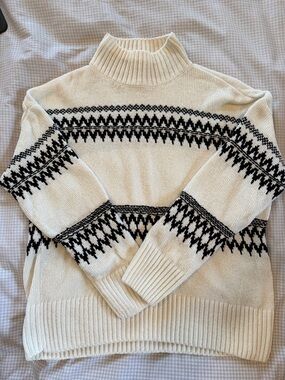 Christian Siriano Cream & Black Fair Isle Mock Turtleneck Sweater